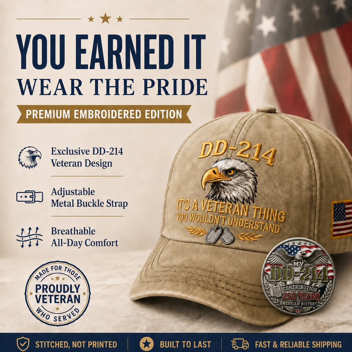 DD-214 Veteran 3D Embroidered Cap - “IT'S A VETERAN THING YOU WOULDN'T UNDERSTAND”🎁 Free Badge With Every Cap Purchase