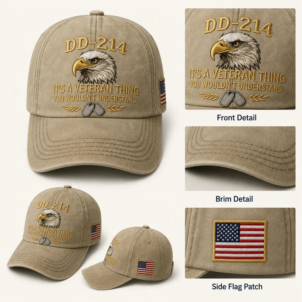 DD-214 Veteran 3D Embroidered Cap - “IT'S A VETERAN THING YOU WOULDN'T UNDERSTAND”🎁 Free Badge With Every Cap Purchase