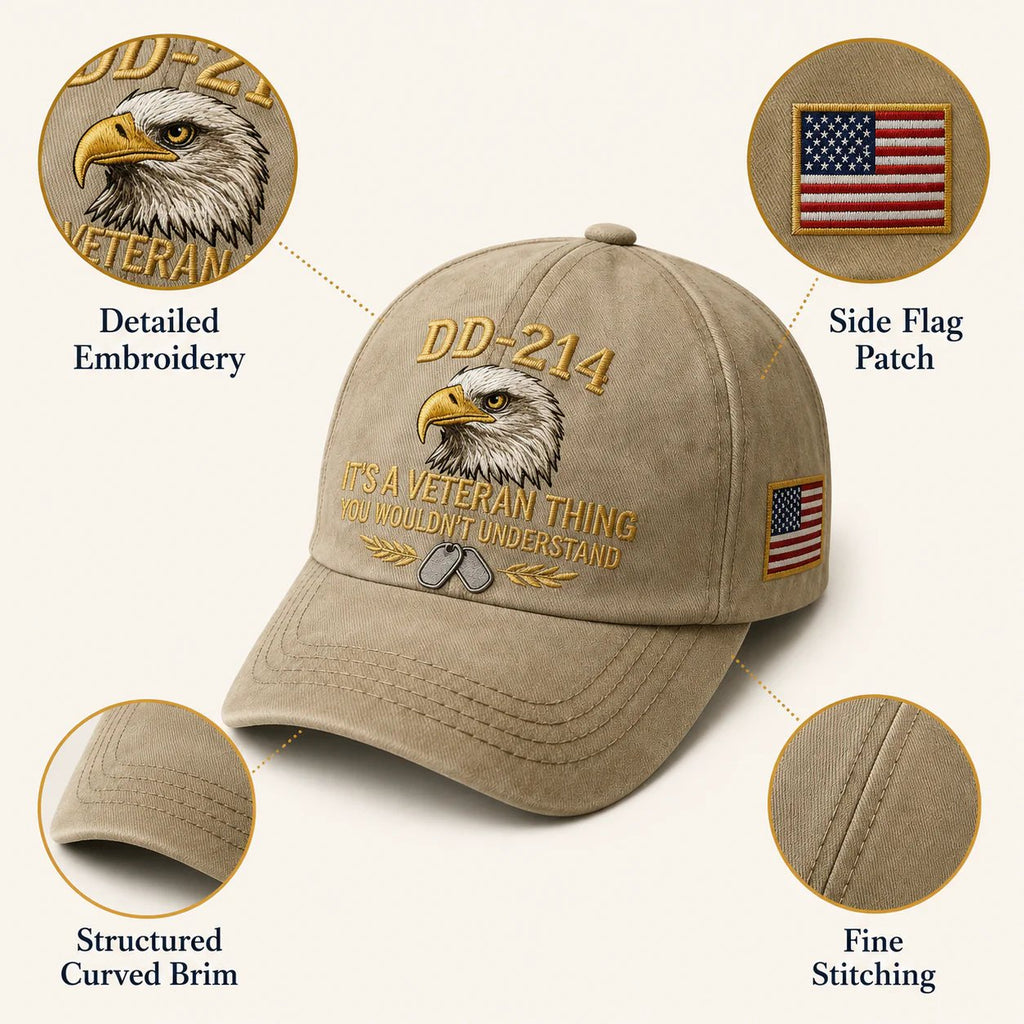 DD-214 Veteran 3D Embroidered Cap - “IT'S A VETERAN THING YOU WOULDN'T UNDERSTAND”🎁 Free Badge With Every Cap Purchase